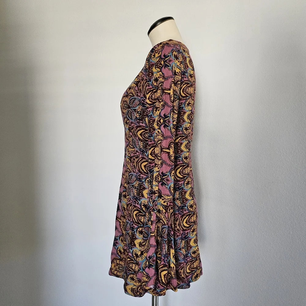 NWT Free People Ossie Vibes Boho Paisley Hippie Bell Sleeve Mini Dress Size 2 - Picture 7 of 14